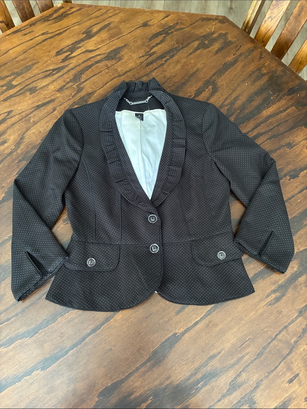 White House Black Market Black Polka Dot Ruffle-Trim Blazer